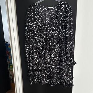 Eloquii Black and White Dotted Long Sleeve Dress